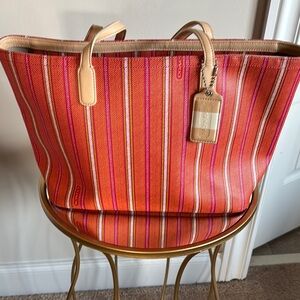 Coach Red and Tan Striped Tote Bag
